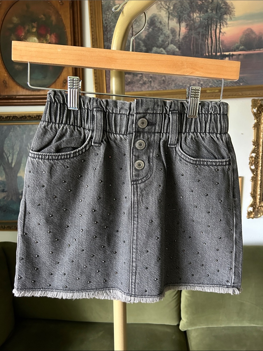 SO Gray Studded Denim Mini Skirt